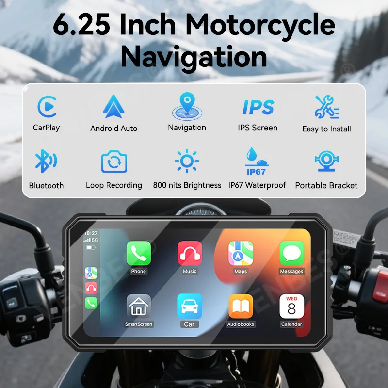 6.25-inch CarPlay Android Auto motorcycle display modenas ct100用 - front view